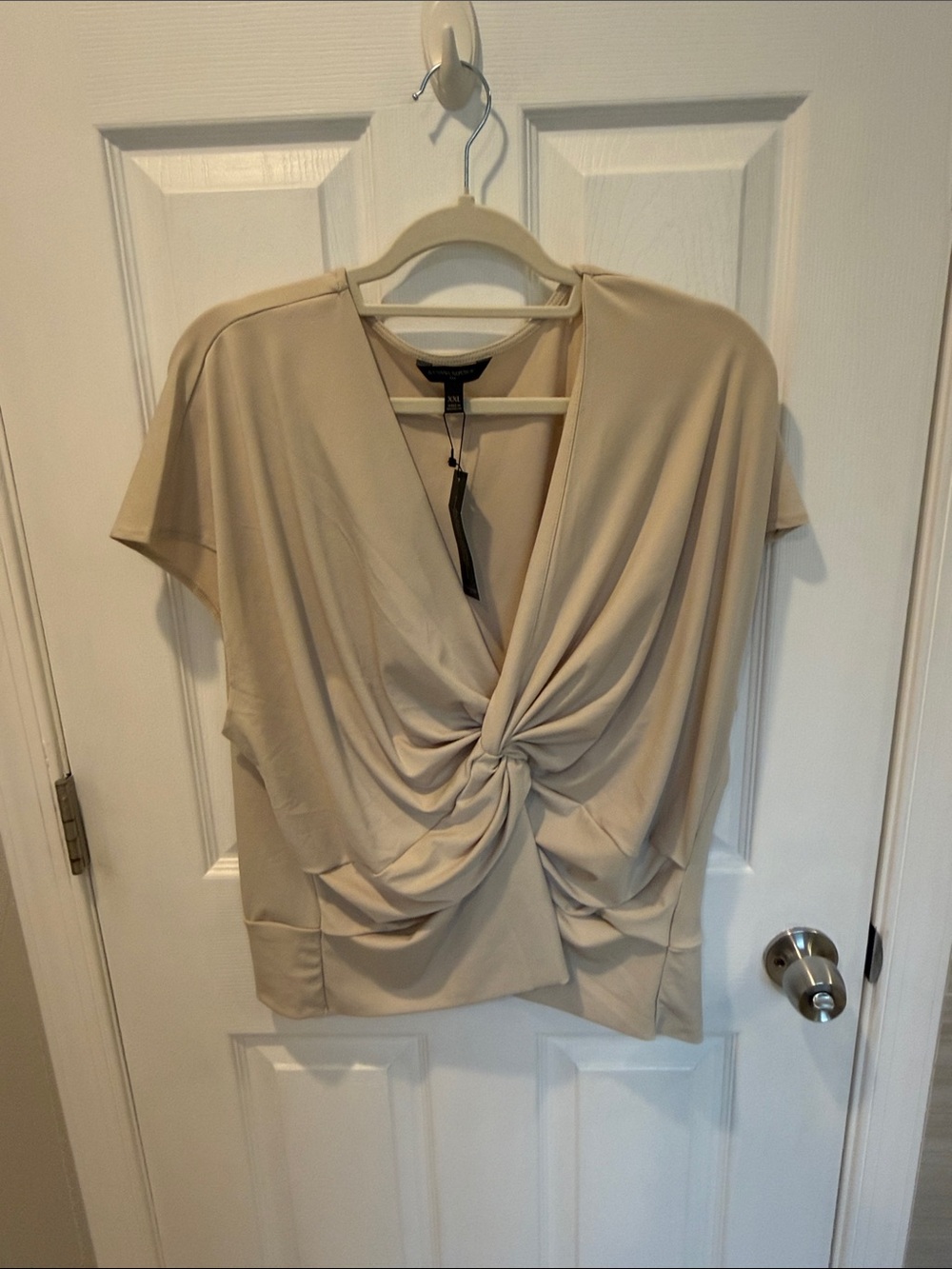 Banana Republic Neutral Twist-Front V-Neck Blouse in Light Beige